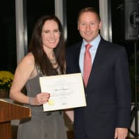 <p>Music in Chappaqua owner Janet Angier with County Executive Rob Astorino.</p>