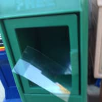 <p>The vandalized display box outside of Friendly&#x27;s in Mount Kisco.</p>