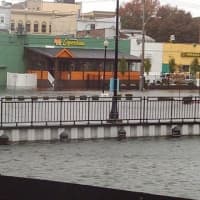 <p>Downtown Port Chester is under water during Hurricane Sandy.</p>
