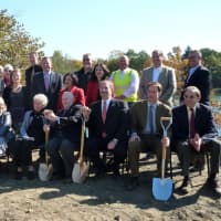 <p>Westport politicians join Levitt Pavilion officials, supporters and construction team members to celebrate the start of construction on a new pavilion in a ground breaking ceremony Monday.</p>