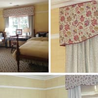 <p>Two guest rooms were updated with simple window treatments and wallpaper.</p>