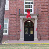 <p>The Eastchester High School put up many red ribbons in celebration of the  week.</p>