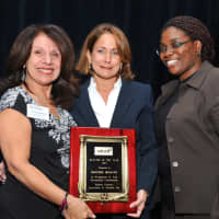 <p>Carol Christiansen, HGAR Awards Committee Chair, left, gives the Realtor of the Year Award to Marcene Hedayati. With them is  Dorothy Botsoe, the HGAR 2012 Realtor of the Year.
 </p>