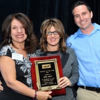 <p>Carol Christiansen, HGAR Awards Committee Chair present the Affiliate of the Year Award to Irene Amato of ASAP Mortgage. Mark Aakjar of Marks Inspections, won 2012 HGAR Affiliate of the Year award.</p>