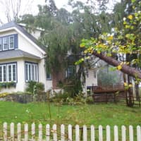 <p>Residents of this house in Katonah awoke that Tuesday to find that their neighbors giant tree had fallen on their roof.	 </p>