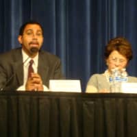 <p>New York Education Commissioner John King addresses criticism of the Common Core at the forum held in Port Chester Monday.</p>