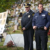 <p>Greenburgh Police Chief Joseph DeCarlo, left, honored his department&#x27;s K-9 Officer Patriot.</p>