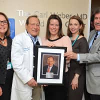 <p>Senior Vice President of Nursing Leigh Anne McMahon, Surgeon Carl Weber, Director of the Wound Care Center Kerri El Sabrout, Hospital President Susan Fox and C.E.O. Jon Schandler at the dedication of the Carl Weber, M.D. Wound Care Center.</p>