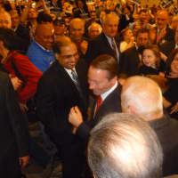 <p>Westchester County Executive Rob Astorino is greeted by supporters at the Crowne Plaza in White Plains.</p>