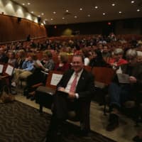 <p>Friends and family join Fairfield&#x27;s First Selectman Michael Tetreau in cheering and congratulating those being sworn in to office. </p>