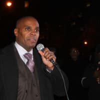 <p>Kenneth Chamberlain Jr. delivers his remarks at the vigil held in memory of his father Kenneth Chamberlain Sr., who was shot and killed by police two years ago.</p>