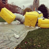 <p>The giant balloon of &quot;Plex,&quot; a robot from Yo Gabba Gabba,&quot; is inflated before a previous UBS Parade Spectacular in Stamford. Watch as all the balloons are inflated Saturday, Nov. 19.</p>