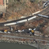 <p>This is an aerial view of the crash scene in the Bronx. </p>