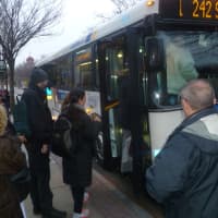 <p>Commuters who normally use the Metro-North Hudson Line from the Rivertowns into New York city boarded buses to the subway Monday.</p>