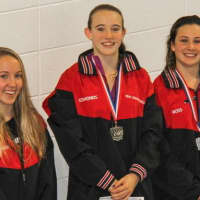 <p>Whirlwind girls swept the top three spots in the 16-18-year-old division. Left to right are Kirsten Parkinson, Kylie Towbin and Rachel Burston.</p>