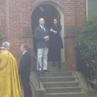 <p>Outside James Ferrari&#x27;s funeral in Montrose. </p>