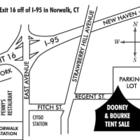 <p>The tent sale is set up in the parking lot of Dooney &amp; Bourke at 1 Regent St. in East Norwalk. </p>