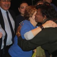 <p>Sen. Andrea Stewart-Cousins embraces Randi Weingarten.</p>