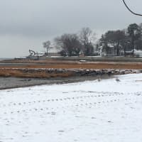 <p>Seagulls on Southport Beach enjoy a walk in the snow.</p>