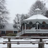 <p>The Fairfield Pavilion on Sherman Green is covered in a light dusting.</p>