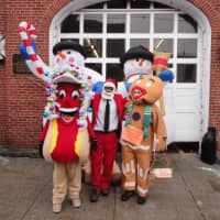 <p>Dobbs Ferry Holiday Hustle characters at the Dobbs Ferry Fire Station.</p>