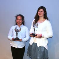 <p>Middle School winner, sixth-grader Abigail Sirota (left)( of Stamford, Conn.) with Upper School winner, junior Mary Nichols (right, from Greenwich, Conn.)</p>