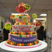 <p>A cake made of candy was on display at The Candy Scoop&#x27;s grand opening. </p>