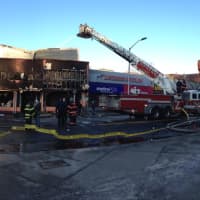<p>The scene of the fire at 371 South Broadway on Friday morning.</p>