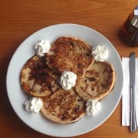 <p>Blueberry bagel french toast with whipped cream.</p>