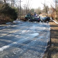 <p>A large patch of ice caused three accidents, including one involving a Public Works truck, on Flax Hill Road in Norwalk Thursday.</p>