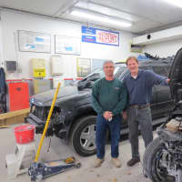 <p>Harold Howell and Joe Gentile at Charlie&#x27;s Auto Body Shop in Scarsdale.</p>