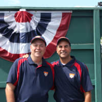 <p>New Rochelle Braves coach Chris Fulco and coach Joe Fama.</p>
