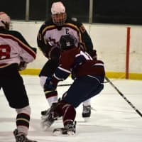 <p>Harvey&#x27;s Keith Lambert (10) of Cortlandt Manor controls the puck against Rye Country Day.</p>