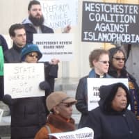 <p>Protesters speak out against cases of police brutality and racial profiling in Westchester.</p>