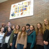 <p>Briarcliff High School art students show off their new mural.</p>