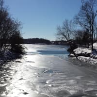 <p>The Saugatuck River by Westport Library was almost completely frozen over. </p>