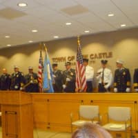 <p>Secretary Hillary Clinton thanked the first responders who keep New Castle safe.</p>