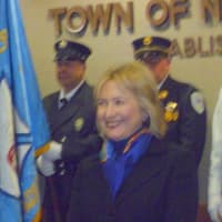 <p>Secretary Hillary Clinton at the inauguration ceremonies at New Castle Town Hall.</p>