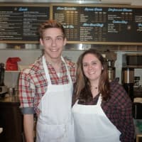 <p>Staples High School seniors Greg Weiner and Maya Mandell are among the friendly staff at Java Coffee &amp; Cafe in Westport.</p>