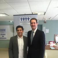 <p>Lucas Codognolla poses with Rep. Jim Himes.</p>