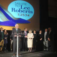 <p>Former Bedford Supervisor Lee Roberts&#x27;s entire family takes the stage to pay tribute to her at Bedford 2020&#x27;s salute to Roberts Saturday.</p>