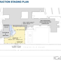 <p>The proposed plans for a construction zone outside of the auditorium at the Bronxville High School.</p>