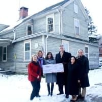 <p>Rep. John Shaban and Sen. Toni Boucher are present with Weston First Selectman Gayle Weinstein and Friends of LaChat member Carol Baldwin to accept the check from Helen Higgins, executive director of the Connecticut Trust for Historic Preservation.</p>