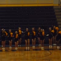 <p>Pace&#x27;s cheerleaders cheer on the basketball team.</p>