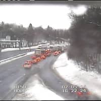 <p>Traffic is backing up on eastbound I-84 in Danbury at Exit 4. </p>