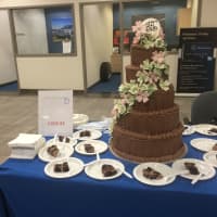 <p>Sweet &amp; Simple baker Michelle Jaffe focused on the dogwoods for her Fairfield 375th cake. </p>