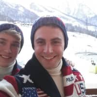 <p>Lugers Tucker West of Ridgefield and Chris Mazdzer take a selfie in their official U.S. Olympic gear. 
</p>