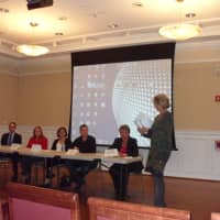 <p>Leah Caro, a Principal Broker with Bronxville-Ley Real Estate, moderates the Empty Nest Seminar Panel</p>