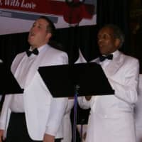 <p>From left, Kreg Gotschall of The Bronx, Jeremiah Patterson of Stamford and Arnold Stancell of Greenwich perform with the Just For Mens Chorus in a tribute to Barry Manilow, a highlight of the 12th annual Second Congregational Church gala.</p>