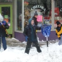 <p>A band of Hastings kids were out shoveling snow for cash but could resist a snowball fight.</p>